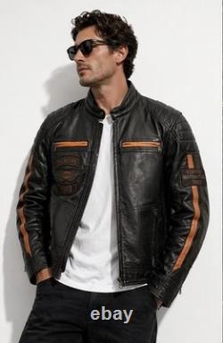 Harley-Davidson Leather Motorcycle Jacket Mens L Black Riding Gear 1903 Genuine