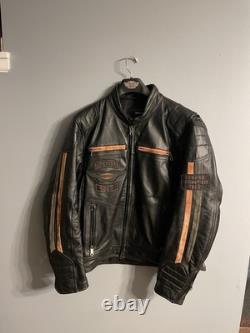 Harley-Davidson Leather Motorcycle Jacket Mens L Black Riding Gear 1903 Genuine