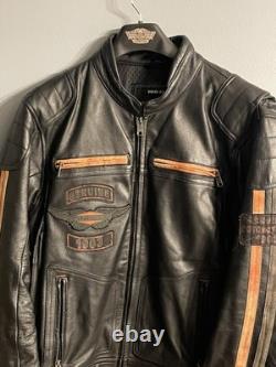 Harley-Davidson Leather Motorcycle Jacket Mens L Black Riding Gear 1903 Genuine
