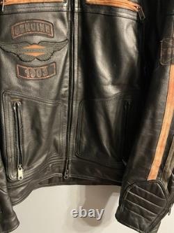 Harley-Davidson Leather Motorcycle Jacket Mens L Black Riding Gear 1903 Genuine