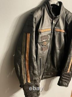 Harley-Davidson Leather Motorcycle Jacket Mens L Black Riding Gear 1903 Genuine