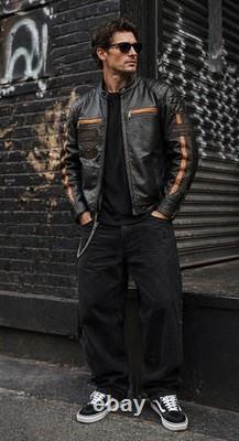 Harley-Davidson Leather Motorcycle Jacket Mens L Black Riding Gear 1903 Genuine