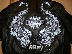 Harley Davidson Leather Reflective Eagle Jacket Men's sz XL Black vented EUC