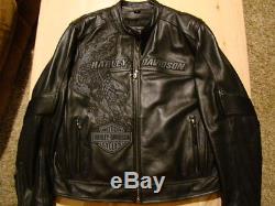 Harley Davidson Leather Reflective Eagle Jacket Men's sz XL Black vented EUC