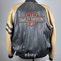 Harley Davidson Leather Two Tone Zip Up Bomber Jacket Vintage Small