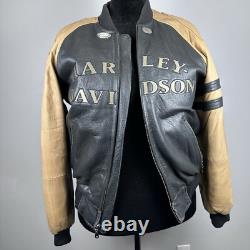 Harley Davidson Leather Two Tone Zip Up Bomber Jacket Vintage Small