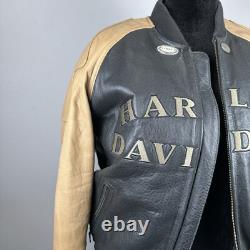 Harley Davidson Leather Two Tone Zip Up Bomber Jacket Vintage Small