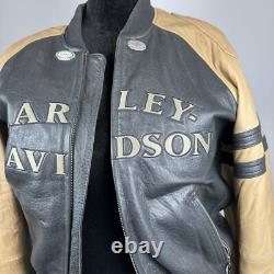 Harley Davidson Leather Two Tone Zip Up Bomber Jacket Vintage Small