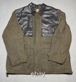 Harley Davidson Leather Yoke Canvas Motorcycle Jacket Mens L Grunge Biker