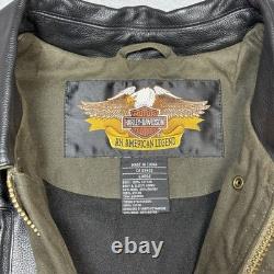Harley Davidson Leather Yoke Canvas Motorcycle Jacket Mens L Grunge Biker