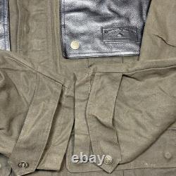 Harley Davidson Leather Yoke Canvas Motorcycle Jacket Mens L Grunge Biker