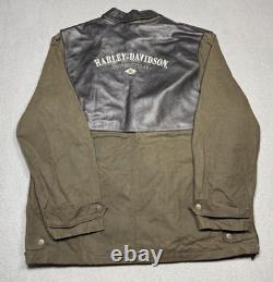 Harley Davidson Leather Yoke Canvas Motorcycle Jacket Mens L Grunge Biker