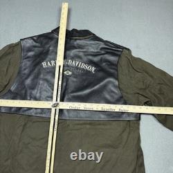 Harley Davidson Leather Yoke Canvas Motorcycle Jacket Mens L Grunge Biker