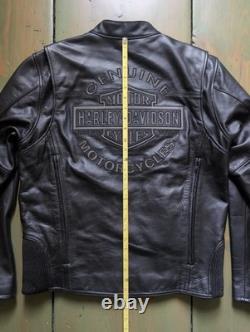 Harley Davidson MD Mens ROAD WARRIOR Reflective Leather Motorcycle Riding Jacket