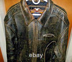 Harley Davidson MOTORCYCLE Distressed Brown Leather Jacket Men MANS XL