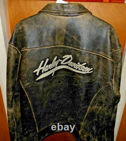 Harley Davidson MOTORCYCLE Distressed Brown Leather Jacket Men MANS XL
