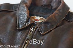Harley Davidson Men Brown Distressed Embossed Leather Vintage 90's Jacket L Rare