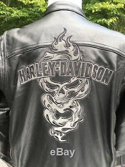 Harley Davidson Men ELEMENTAL 360 Reflective Skull Leather Jacket 3-N-1 Large