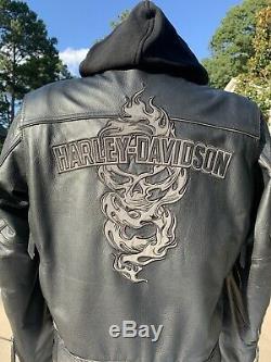 Harley Davidson Men ELEMENTAL 360 Reflective Skull Leather Jacket 3-N-1 Large