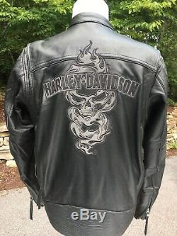 Harley Davidson Men ELEMENTAL 360 Reflective Skull Leather Jacket 3-N-1 Large