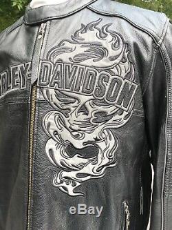 Harley Davidson Men ELEMENTAL 360 Reflective Skull Leather Jacket 3-N-1 Large