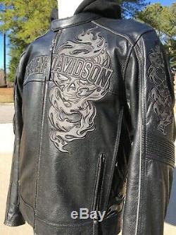 Harley Davidson Men ELEMENTAL 360 Reflective Skull Leather Jacket 3-N-1 Large