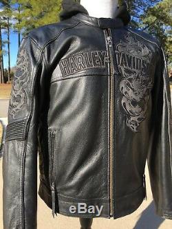 Harley Davidson Men ELEMENTAL 360 Reflective Skull Leather Jacket 3-N-1 Large