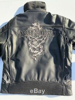 Harley Davidson Men ELEMENTAL 360 Reflective Skull Leather Jacket 3-N-1 Large