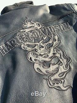 Harley Davidson Men ELEMENTAL 360 Reflective Skull Leather Jacket 3-N-1 Large