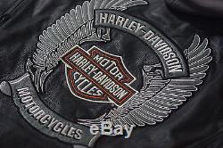 Harley Davidson Men HONOR Black Leather Jacket Hood 3n1 Winged B&S XL 97077-08VM