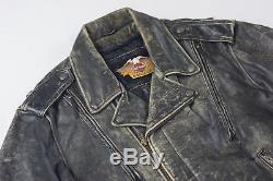 Harley Davidson Men Original Vintage EL CAMINO Distress Black Leather Jacket 2XL