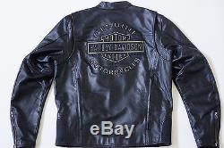 Harley Davidson Men ROAD WARRIOR Reflective B&S Leather Jacket L Tall 98138-09VM