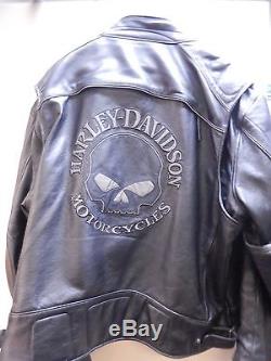 Harley Davidson Men Reflective Willie G Skull Black Leather Jacket 4XL