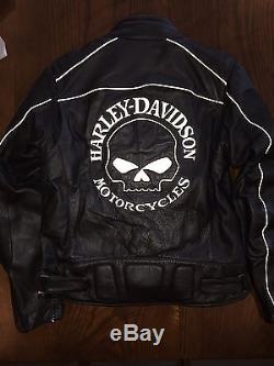 Harley Davidson Men Reflective Willie G Skull Black Leather Jacket 98099-07VM L