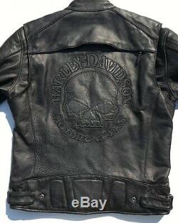 Harley Davidson Men Reflective Willie G Skull Black Leather Jacket Large