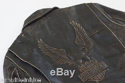 Harley Davidson Men USA Made Embossed Eagle Brown Riding Leather Jacket M L Rare