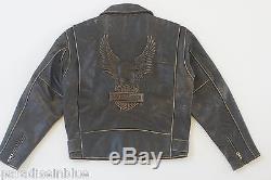 Harley Davidson Men USA Made Embossed Eagle Brown Riding Leather Jacket M L Rare
