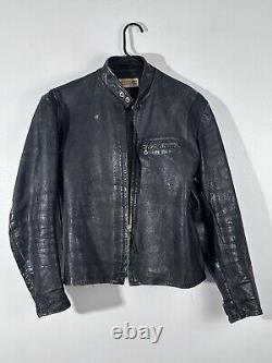 Harley Davidson Men Vintage 60's Sportster Cafe Racer Black Leather Jacket 38 M