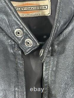 Harley Davidson Men Vintage 60's Sportster Cafe Racer Black Leather Jacket 38 M