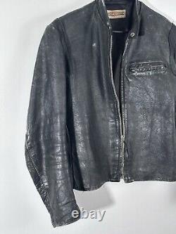 Harley Davidson Men Vintage 60's Sportster Cafe Racer Black Leather Jacket 38 M