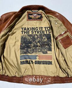 Harley Davidson Men Vintage Brown Leather Jacket Large Taking It To The Streets