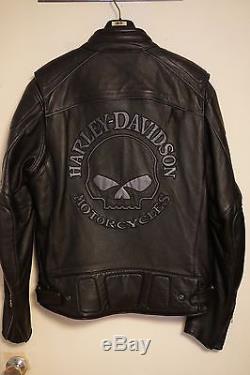 Harley Davidson Men Willie G Reflective Skull Black Leather Jacket Size L