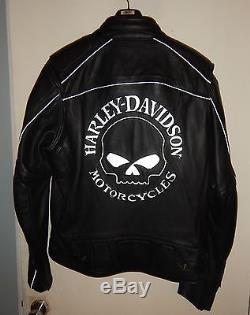 Harley Davidson Men Willie G Reflective Skull Black Leather Jacket Size L
