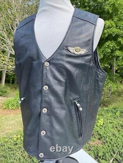 Harley Davidson Men's 100th Anniversary Black Leather Vest Large MINT