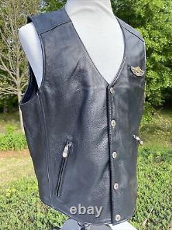 Harley Davidson Men's 100th Anniversary Black Leather Vest Large MINT