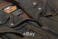 Harley Davidson Men's Billings Distressed Brown Leather Jacket Winged HD Logo L