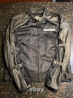 Harley Davidson Men's Black Leather Mesh Motorcycle Riding Jacket Size Large