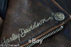 Harley Davidson Men's Brown Distressed Leather Vintage Jacket D-Pocket L Rare