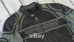Harley Davidson Men's Classic Black Grey Leather Riding Jacket L 97022-08VM