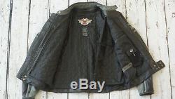 Harley Davidson Men's Classic Black Grey Leather Riding Jacket L 97022-08VM